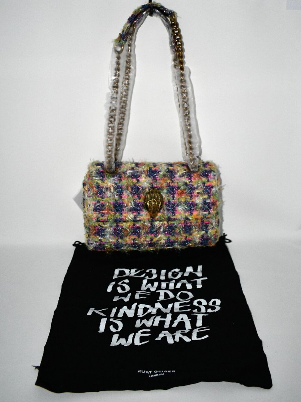 Kurt Geiger Kensington Tweed Flap Shoulder Bag in Multi #5382869609 NWT
